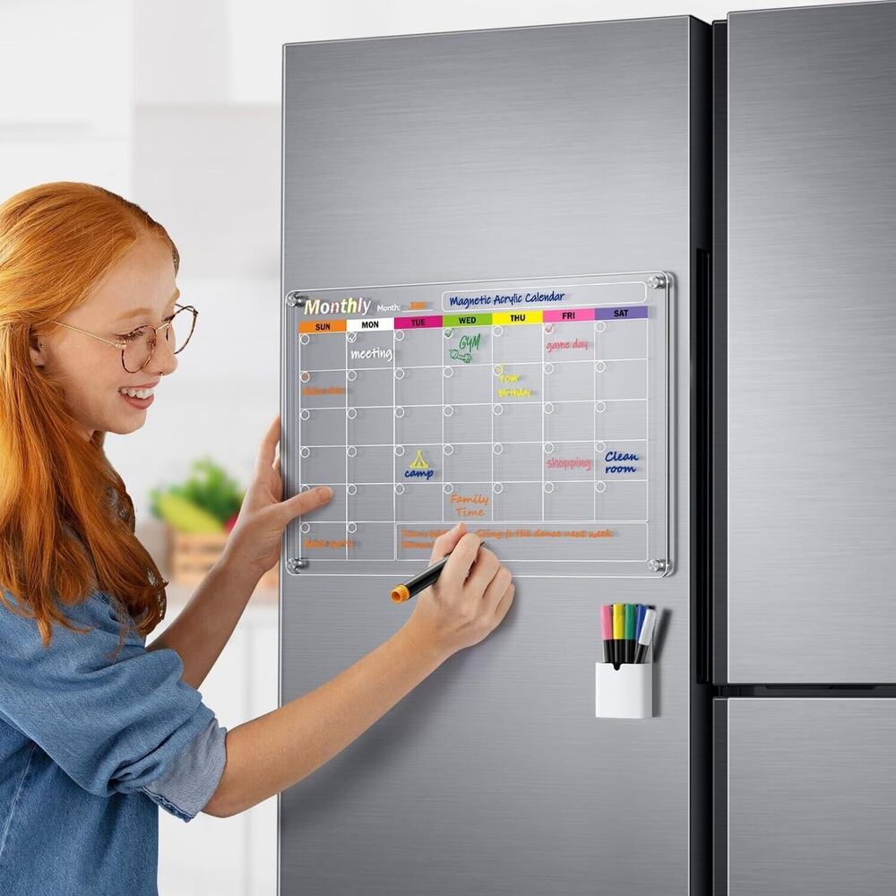 2 Pack Magnetic Fridge Calendar Acrylic Dry Erase Board Monthly Weekly 5 Markers - Picture 6 of 6